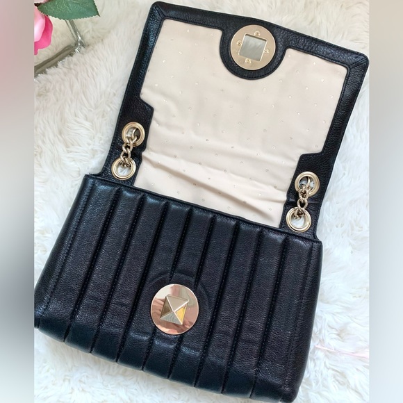 Kate Spade Evangeline Black Quilted Leather Bag Gold Chain - Picture 12 of 16
